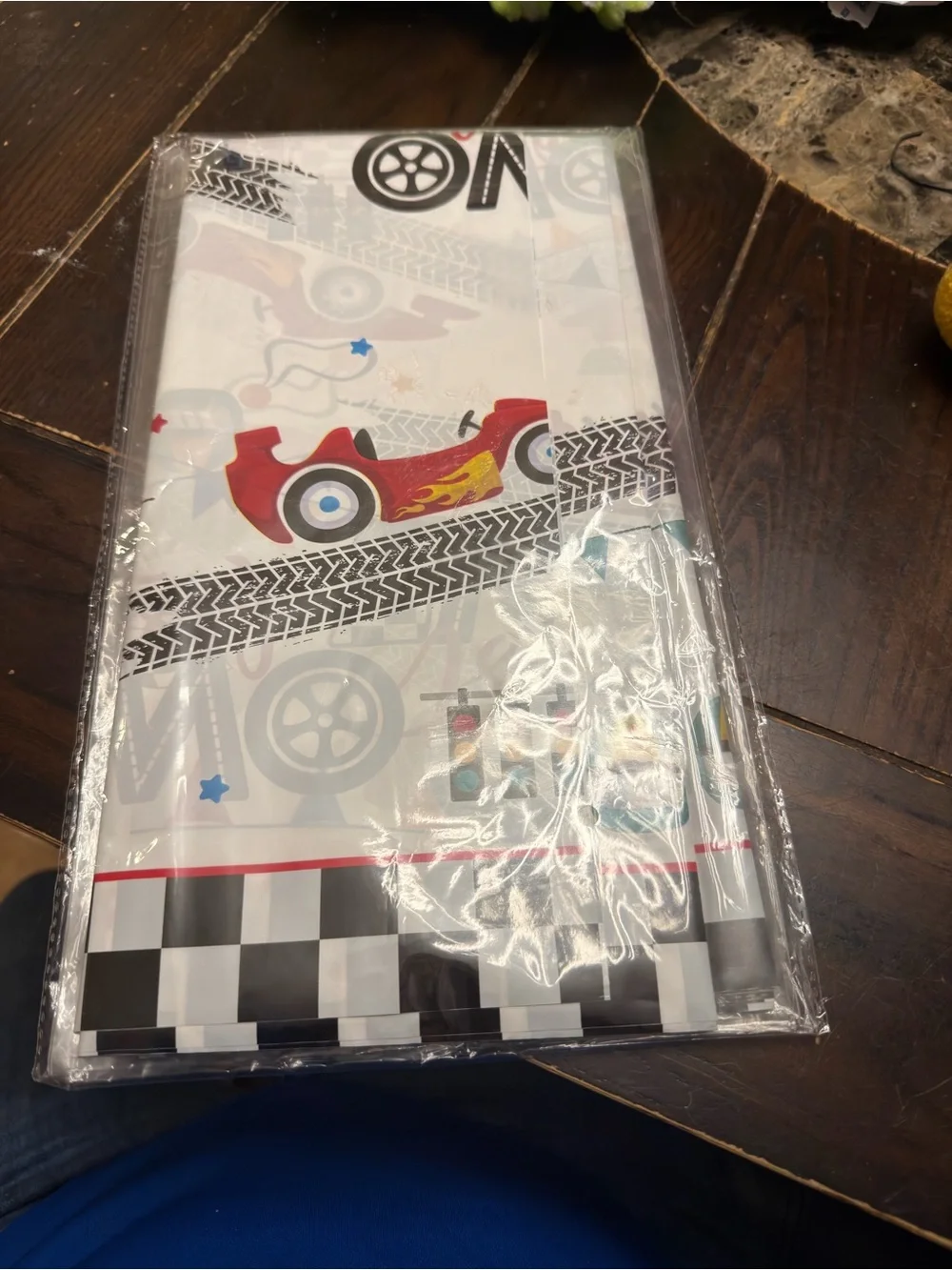 55” by 86” Race Car Party Tablecover - Red and Black
